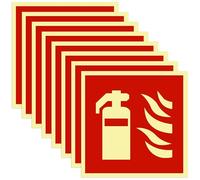 JIZZU Panneau d'extincteur PVC, 8 pièces de signalisation de protection contre les incendies, 15 x 15 cm, lumineux et autocollant, conforme aux normes de sécurité incendie ISO, pour maisons, bureaux