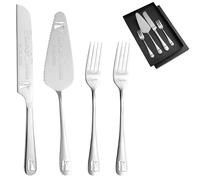 JJ GRADGOWN Couteaux À Gâteau De Mariage Personnalisés, Gravure Nom Et Date, Coffret Quatre Pièces, Cadeau Pour Anniversaire, Fiançailles Et Jour De Mariage (Argent)