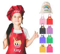 JJ GRADGOWN Ensemble Tablier et Toque de Chef Personnalisés pour Enfants avec Nom Personnalisé pour Enfants et Toque de Chef Réglable pour Cuisine, Pâtisserie, Peinture, Cadeau pour Garçons et Filles