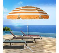 JJ Home 240cm Rayé Parapluie De Plage Pare-Soleil Protection UV50, Parasol De Plage De Protection, Parapluie Portable De Voyage De Vacances en Plein Air (Color : Orange)