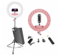 JJ JIANJIN Kit d'éclairage annulaire : 45 cm extérieur 55 W 6700 K, lumière LED à intensité variable, trépied, télécommande, boîte pour appareil photo, smartphone, YouTube, TikTok, prise de vue
