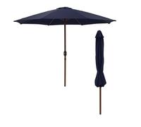 JJ. Parasol droit rond effet bois Ø300cm Parasol droit Ø3 m Ouverture avec manivelle Toile professionnelle 240g/m2 renforcée résistante aux UV Bleu marine