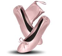 JJ PRIME - Chaussures après fête avec sac pliable, escarpins pliables enroulables, rose gold, 37/38 EU