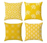 JJ PRIME Lot de 4 Housses de Coussin avec Fermeture éclair Invisible Motif Floral Jaune 45,7 x 45,7 cm Jaune Moutarde