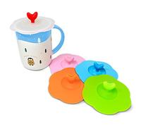 JJ Prime - Lot de 5 couvercles de tasses en silicone avec support pour cuillère en forme de cœur