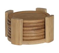 JJA Set de 6 dessous de verre bambou avec rack – 11 cm naturel