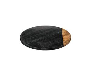 JJA Plat TOURNANT GEOMETRIQUE MARBRE Noir MANGUIER 30CM