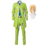 JJBA Pannacotta Fugo Perruque pour homme Vert uniforme | Ensemble complet pour Halloween, jeu de rôle d'anime, fête de carnaval