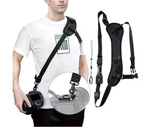 JJC Arac Swiss Sangle tour de cou à dégagement rapide pour appareil photo reflex numérique Nikon Canon Sony Fujifilm et tous les caméscopes DSLR SLR avec vis trépied standard 2,5 cm