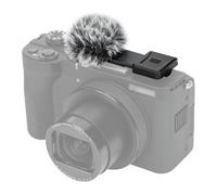 JJC Chancelière coupe-vent compatible avec appareil photo Canon PowerShot V1 Vlog, adaptateur griffe avec microphone coupe-vent en fourrure (noir)