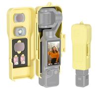 JJC Coque pour DJI Osmo Pocekt 4 3, Étui de Protection Pocket Caméra Vlog | Coque de Protection Rigide Jaune, avec Compartiments pour 3 Filtres Magnétiques & 2 Cartes Micro SD, Rembourrage Silicone