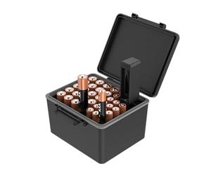 JJC Étui de rangement pour piles AAA AA avec testeur de batterie, support rigide résistant à l'eau avec vérificateur de batterie amovible, peut contenir 20 piles AA et 14 piles AAA