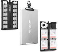 JJC Étui en métal ultra fin pour carte mémoire 12 Micro SD TF MSD + 4 SD + 2 Nano SIM - avec mousqueton à tête plate Outil de retrait de Micro SIM et mini règle