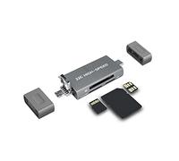 JJC Lecteur de Carte SD en métal, 3 en 1 USB 3.0 Micro USB 2.0 Type-C 3.0 avec 3 emplacements pour Cartes Lecteur de Carte Facile à Utiliser pour Les Cartes mémoire SD Micro SD NM Nano (Gris)