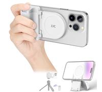 JJC Magsafe Poignée magnétique pour téléphone Portable avec télécommande Bluetooth pour iPhone 17 16 15 14 13 et Smartphones Android, Support de téléphone de Bureau et trépied de téléphone Blanc