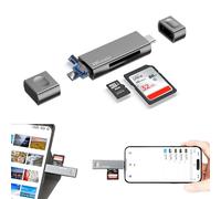JJC Metal USB 3.0 Lecteur de Carte SD pour iPhone 15 Pro Max Plus, 3-en-1 USB 3.0 Micro USB 2.0 USB-C 3.0 Lecteur de Carte Externe pour SD Micro SD TF UHS-I Cartes Mémoire (Gris)