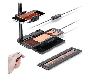 JJC Scanner de film mobile convertit le film 35 mm et 120 en numériseur numérique négatif avec rétroéclairage LED et support de pince réglable pour téléphone portable, télécommande sans fil amovible