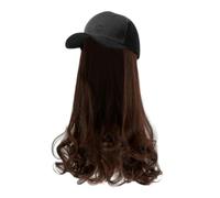 JJDFW Baseball Cap With Hair Extensions Long Curly Hairstyle Adjustable Removable Wig Hat 17.7inch For Woman Girl