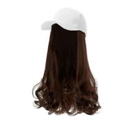 JJDFW Baseball Cap With Hair Extensions Long Curly Hairstyle Adjustable Removable Wig Hat 17.7inch For Woman Girl