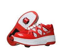 JJDFW Baskets à roulettes à 2 roues pour enfants et adultes - Chaussures de marche 2 en 1 avec roues en ligne intégrées, semelle basse épaisse, sangle croisée - Dessus en maille respirante - Bonnet