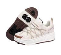 JJDFW Baskets à roulettes rétractables à 4 roues pour enfants avec frein, chaussures de marche et de patinage 2 en 1, tige en maille avec sangle auto-agrippante et fermeture à lacets, semelle épaisse