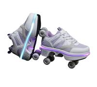 JJDFW Baskets à roulettes rétractables à double rangée pour enfants, tige en cuir perforé et maille avec fermeture à lacets, options basses et hautes, marche et patinage 2 en 1, noir, blanc, orange