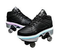 JJDFW Baskets à roulettes rétractables à double rangée pour enfants, tige en cuir perforé et maille avec fermeture à lacets, options basses et hautes, marche et patinage 2 en 1, noir, blanc, orange