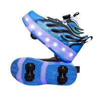 JJDFW Baskets à roulettes rétractables à double roue pour enfants avec lumières LED, tige en maille avec motif flamme, fermeture torsadée, semelle épaisse mi-haute pour la marche et le patinage, rose