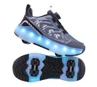 JJDFW Baskets à roulettes transformables à double rangée pour enfants avec dessus en maille et fermeture à visser, roues en polyuréthane, roues rétractables pour la marche et le patinage, noir, marron