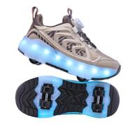 JJDFW Baskets à roulettes transformables à double rangée pour enfants avec dessus en maille et fermeture à visser, roues en polyuréthane, roues rétractables pour la marche et le patinage, noir, marron