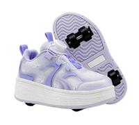 JJDFW Baskets basses à 4 roues pour filles, chaussures de marche et de patinage 2 en 1 avec dessus en maille en dentelle et fermeture à cadran, semelle épaisse, roues à quatre roues intégrées, jaune