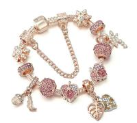 JJDFW Bracelet à breloques style printemps pour femme avec chaîne serpent marguerite rose DIY breloques pendentifs bijoux tendance, 16cm
