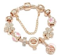 JJDFW Bracelet à breloques style printemps pour femme avec chaîne serpent marguerite rose DIY breloques pendentifs bijoux tendance, 16cm