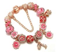 JJDFW Bracelet à breloques style printemps pour femme avec chaîne serpent marguerite rose DIY breloques pendentifs bijoux tendance, 16cm
