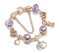 JJDFW Bracelet à breloques style printemps pour femme avec chaîne serpent marguerite rose DIY breloques pendentifs bijoux tendance, 17cm