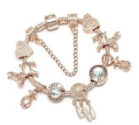 JJDFW Bracelet à breloques style printemps pour femme avec chaîne serpent marguerite rose DIY breloques pendentifs bijoux tendance, 21cm