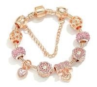 JJDFW Bracelet à breloques style printemps pour femme avec chaîne serpent marguerite rose DIY breloques pendentifs bijoux tendance, 21cm