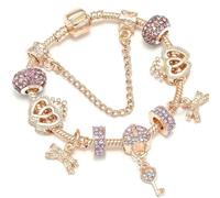 JJDFW Bracelet à breloques style printemps pour femme avec chaîne serpent marguerite rose DIY breloques pendentifs bijoux tendance, 16cm