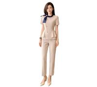 JJDFW Ensemble 2 pièces pour femme avec blazer et jupe crayon Coupe ajustée Pantalon Uniforme Bureau Travail, Abricot (veste et pantalon), L