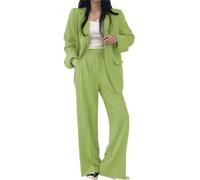 JJDFW Ensemble blazer décontracté deux pièces pour femme, veste ample à simple boutonnage et pantalon large plissé taille haute pour les trajets quotidiens, Vert fluo (veste et pantalon), 3XL