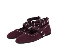 JJDFW Fashion Design, Mules Plates à Bride Cheville en métal et Rivets, Confortables et plissées, Style tor Mocassins Ronds, Mules Mary pour Femmes