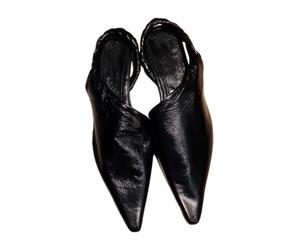 JJDFW Femmes Mules Pointe Bride Arrière Tressée Plates Slip-on Pointe | Mule | Bride Tressée | Plate | Microfibre | Fausse Peau | Noir