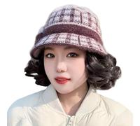 JJDFW Perruque synthétique, chapeau de pêcheur, perruque courte bou avec nœud, extension de cheveux marron et noire résistante à la chaleur