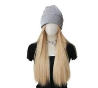 JJDFW Women's all-in-one hat wig with a natural everyday look long straight knitted hat