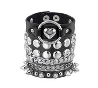 JJDreams Bracelet en cuir avec rivets Set Réglable Rocker Bracelet pour hommes femmes s'adapte à la fête Concert Cosplay