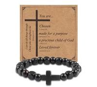 JJDreams Bracelet Perle en Bois avec Croix Bracelet Chaîne Chapelet Chrétien Bracelet de Mala de Prière pour Homme Femme