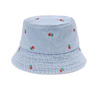 JJDreams Chapeau de pêcheur Vintage brodé à la Cerise - Chapeau Seau en Denim lavé Tendance, Doux, léger et Pliable pour