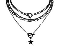 JJDreams Collier à trois rangs avec étoile à cinq branches en argent, collier tendance avec fermoir OT en alliage métallique Collier