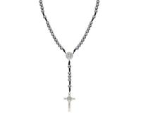 JJDreams Collier de Perles avec Chaine en Y Chapelet Noir Collier avec Pendentif en Croix Chaine en Acier Inoxydable Bijoux Cadeaux pour Hommes Dames,Noir