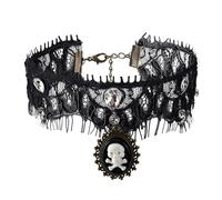 JJDreams Collier dentelle noire gothique avec pendentif tête de mort & cristal, Conviennent aux rockers, punk, styles alternatifs